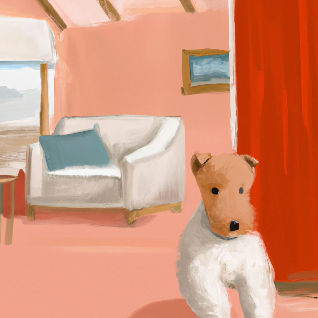 AI-generated image for: a cute puppy in a warm home, living room, realistic