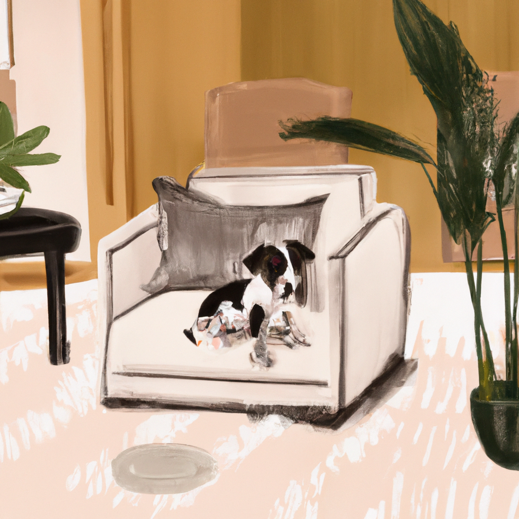 AI-generated image for: a cute puppy in a warm home, living room, realistic